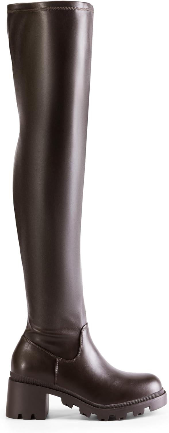 imageDREAM PAIRS Womens Knee High Boots Platform Over The Knee High Chunky Heel Fashion Boots for WomenBrownpu
