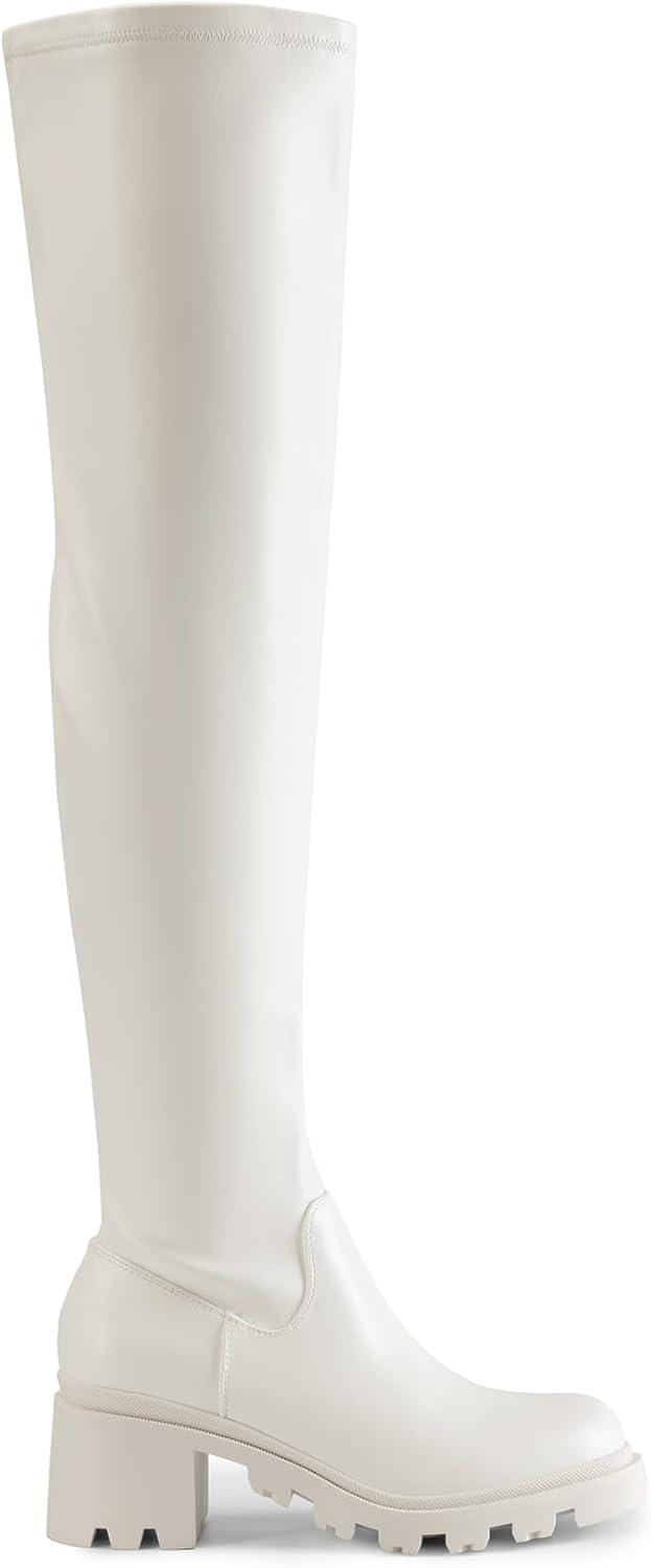 imageDREAM PAIRS Womens Knee High Boots Platform Over The Knee High Chunky Heel Fashion Boots for WomenWhitepu