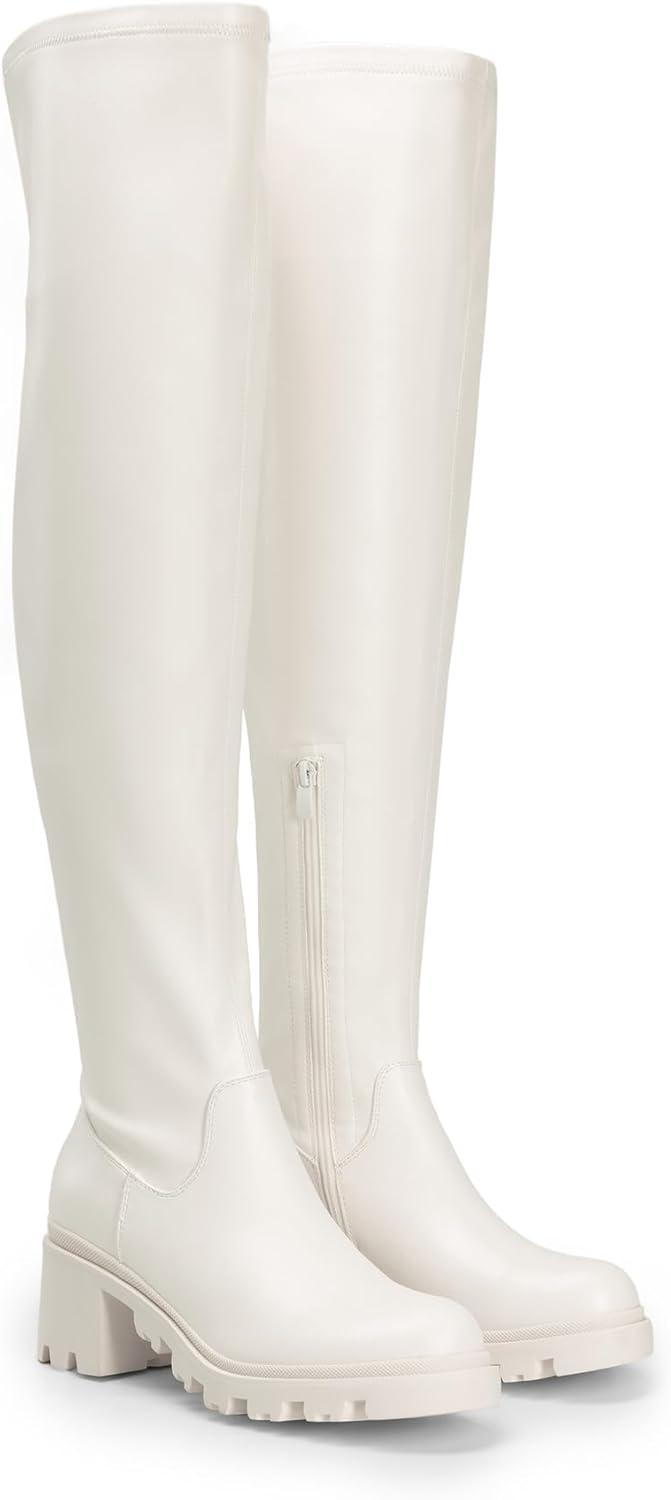 imageDREAM PAIRS Womens Knee High Boots Platform Over The Knee High Chunky Heel Fashion Boots for WomenWhitepu