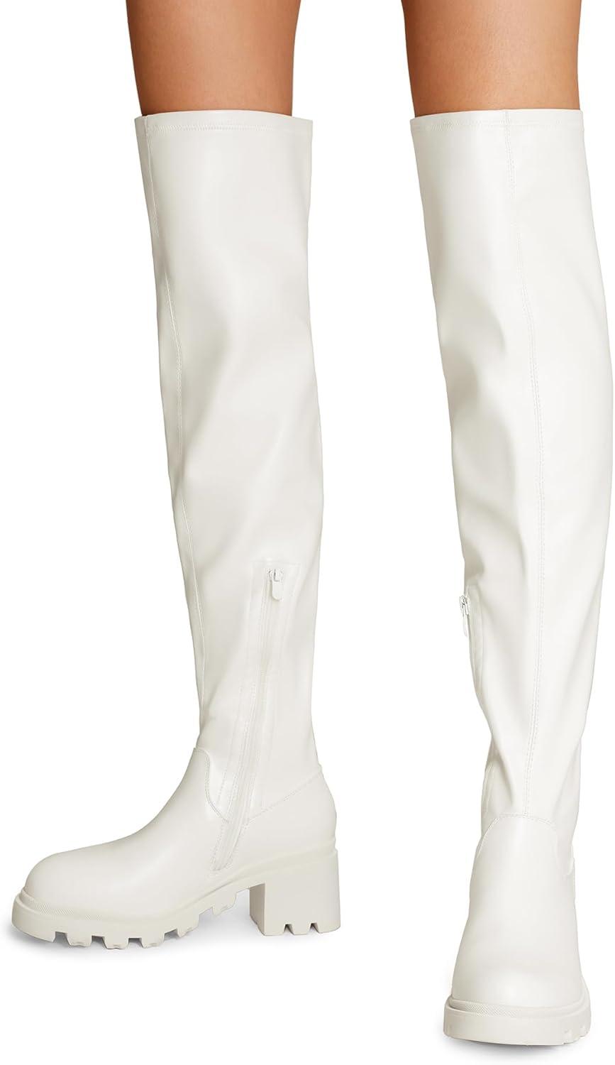 imageDREAM PAIRS Womens Knee High Boots Platform Over The Knee High Chunky Heel Fashion Boots for WomenWhitepu