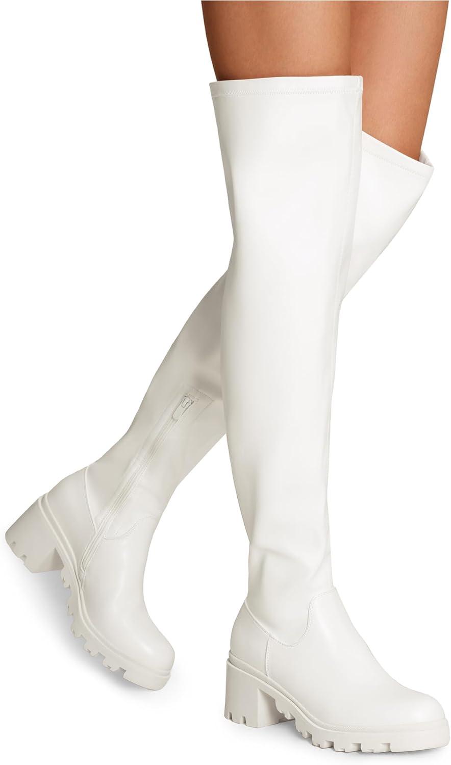 imageDREAM PAIRS Womens Knee High Boots Platform Over The Knee High Chunky Heel Fashion Boots for WomenWhitepu