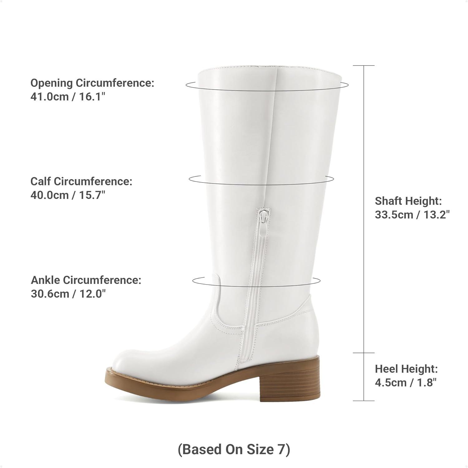 imageDREAM PAIRS Womens Knee High Boots Square Toe Platform Chunky Block Heel Banana Campus Boots for Women Comfortable Low Heel Side Zipper Womens Riding Tall BootsWhite