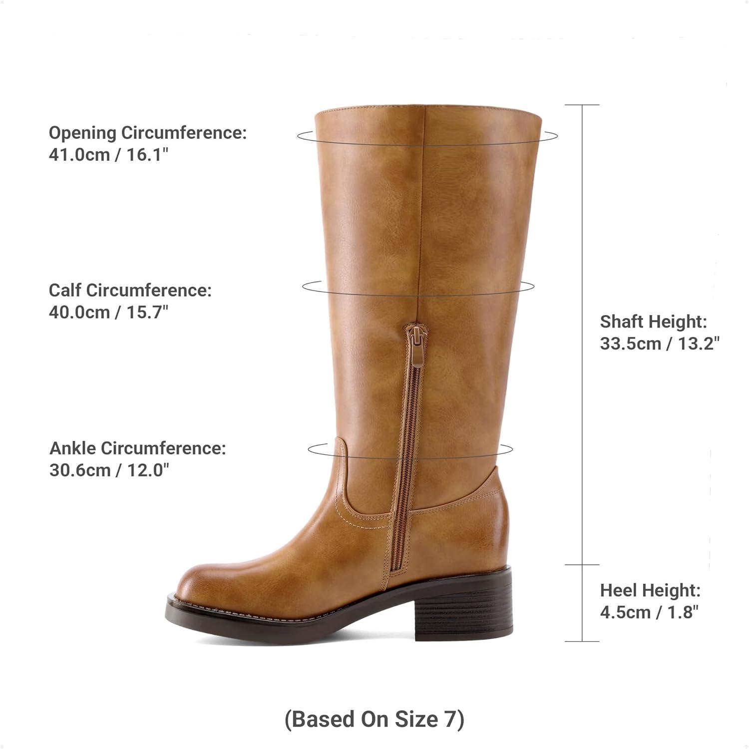 imageDREAM PAIRS Womens Knee High Boots Square Toe Platform Chunky Block Heel Banana Campus Boots for Women Comfortable Low Heel Side Zipper Womens Riding Tall BootsTan