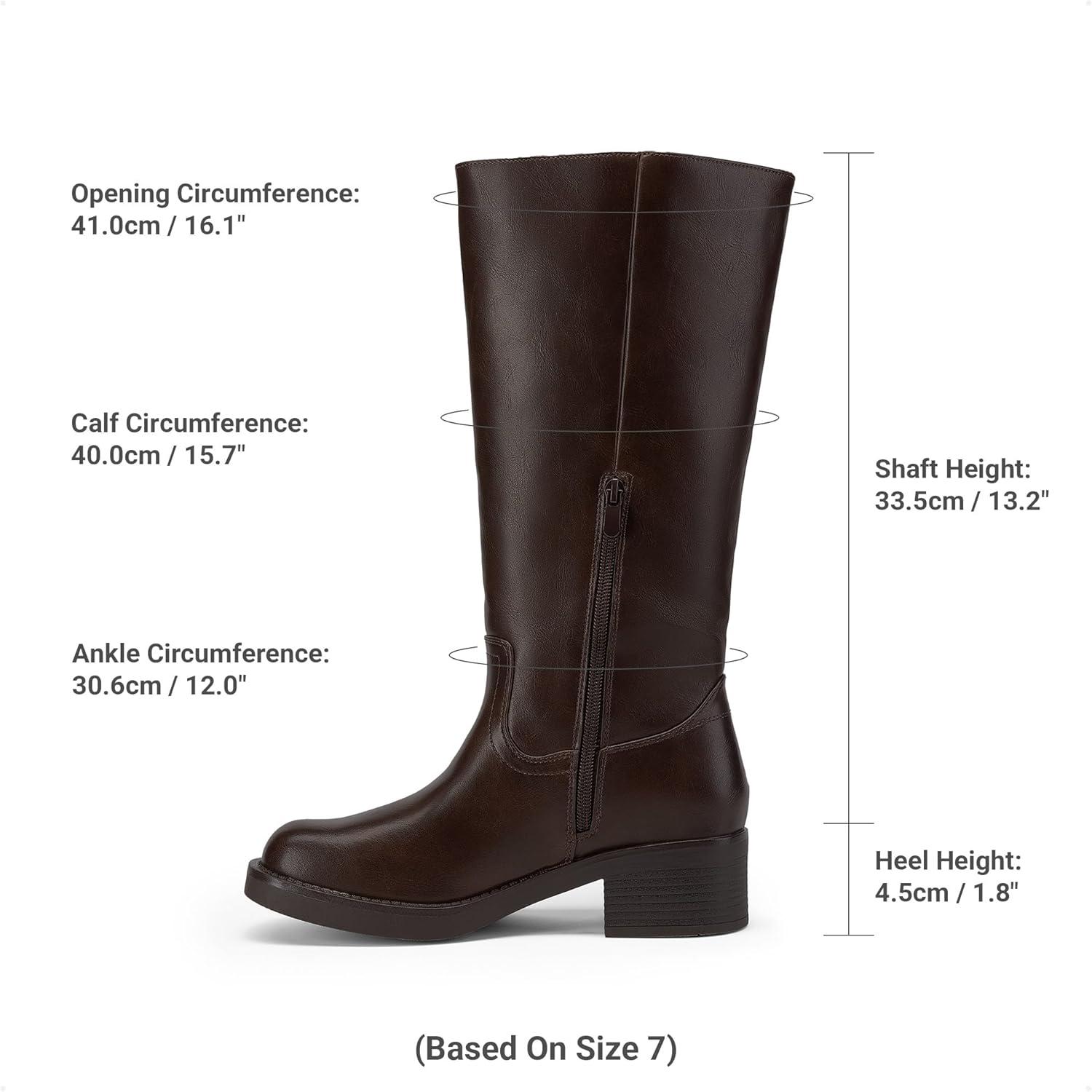 imageDREAM PAIRS Womens Knee High Boots Square Toe Platform Chunky Block Heel Banana Campus Boots for Women Comfortable Low Heel Side Zipper Womens Riding Tall BootsDark Brown