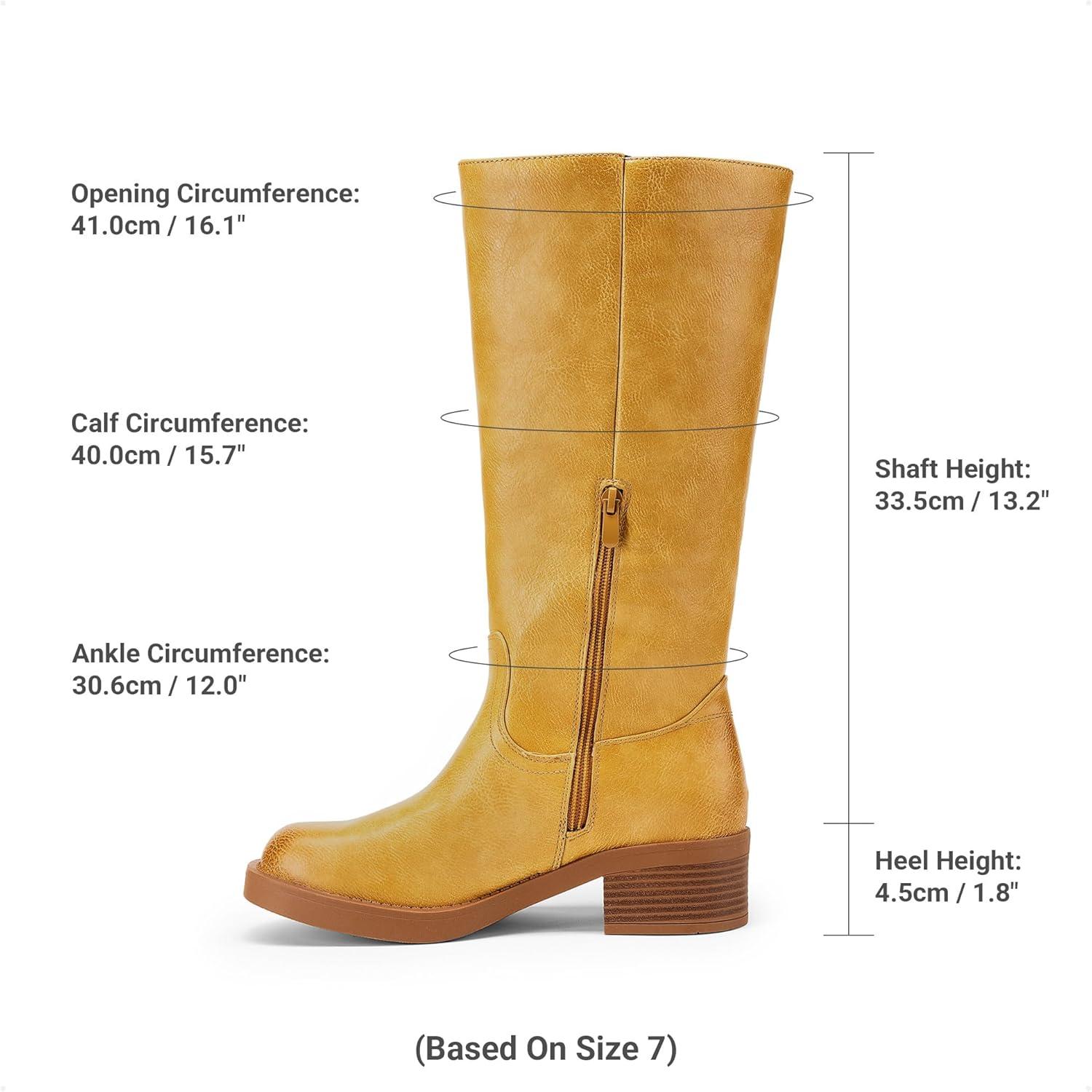 imageDREAM PAIRS Womens Knee High Boots Square Toe Platform Chunky Block Heel Banana Campus Boots for Women Comfortable Low Heel Side Zipper Womens Riding Tall BootsYellow