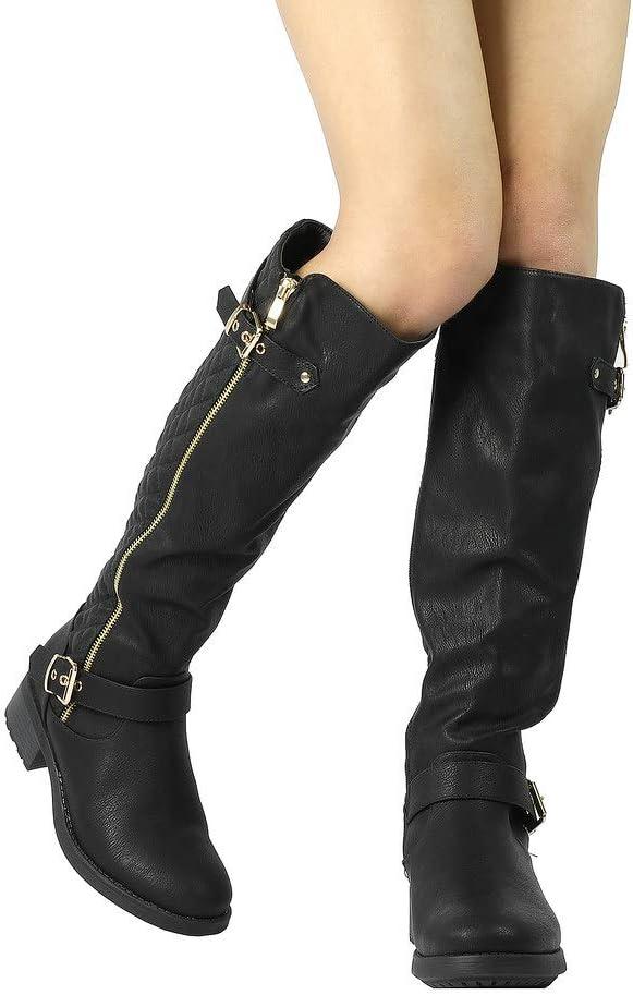imageDREAM PAIRS Womens Knee High Boots Wide Calf Low Heel Riding Boots Fall Tall Boots for WomenBlack