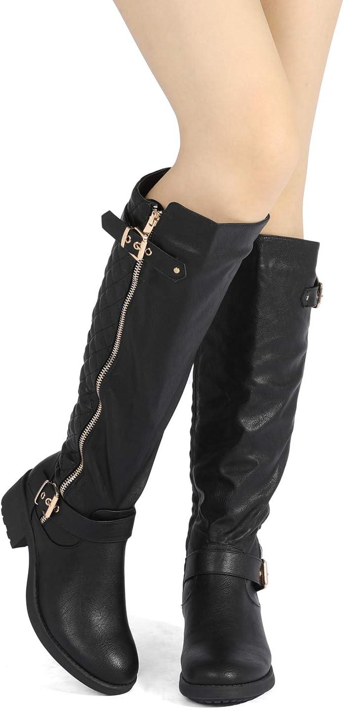 imageDREAM PAIRS Womens Knee High Boots Wide Calf Low Heel Riding Boots Fall Tall Boots for WomenBlack