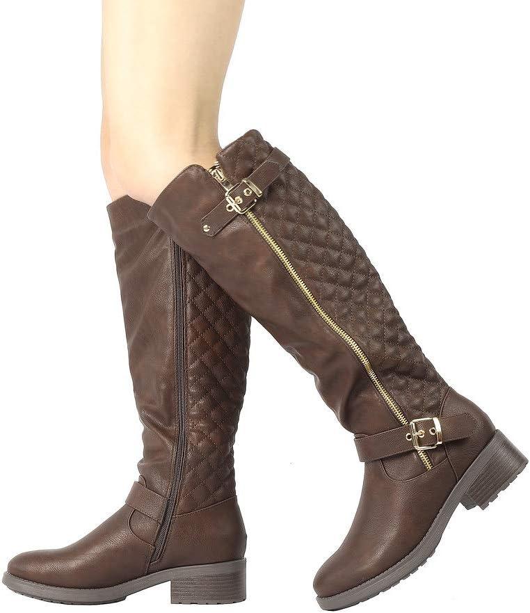 imageDREAM PAIRS Womens Knee High Boots Wide Calf Low Heel Riding Boots Fall Tall Boots for WomenBrown