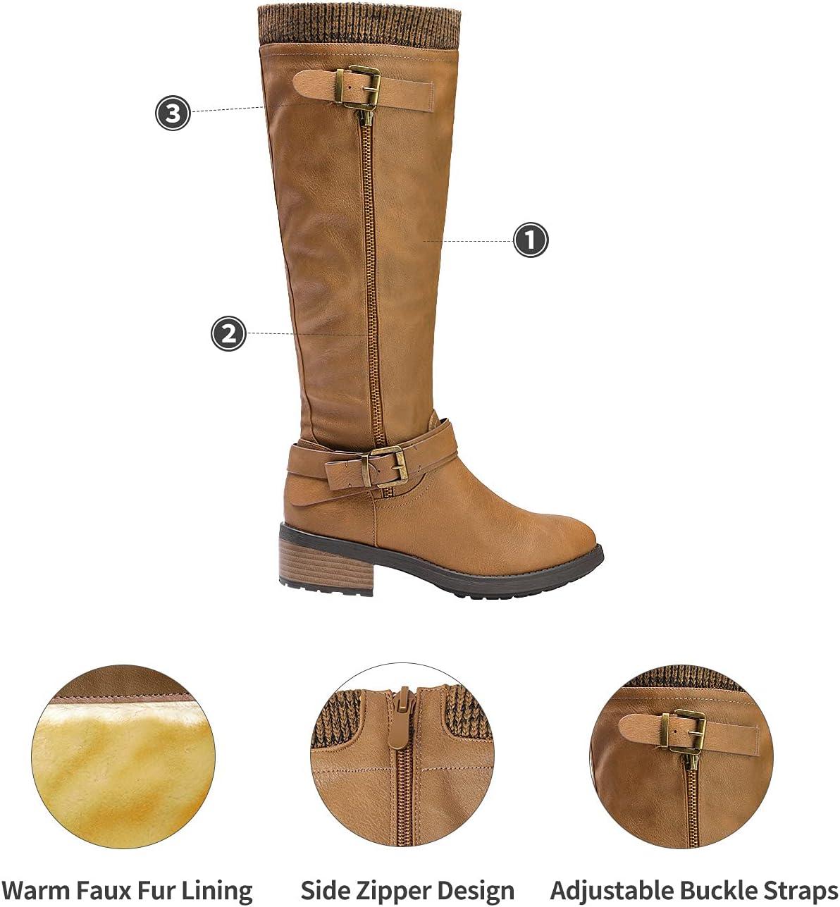 imageDREAM PAIRS Womens Knee High Boots Wide Calf Low Heel Riding Boots Fall Tall Boots for WomenCamelwidet