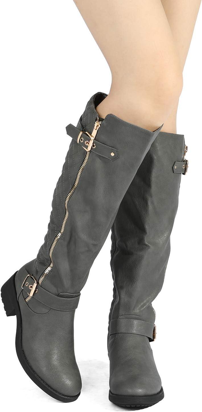 imageDREAM PAIRS Womens Knee High Boots Wide Calf Low Heel Riding Boots Fall Tall Boots for WomenGrey