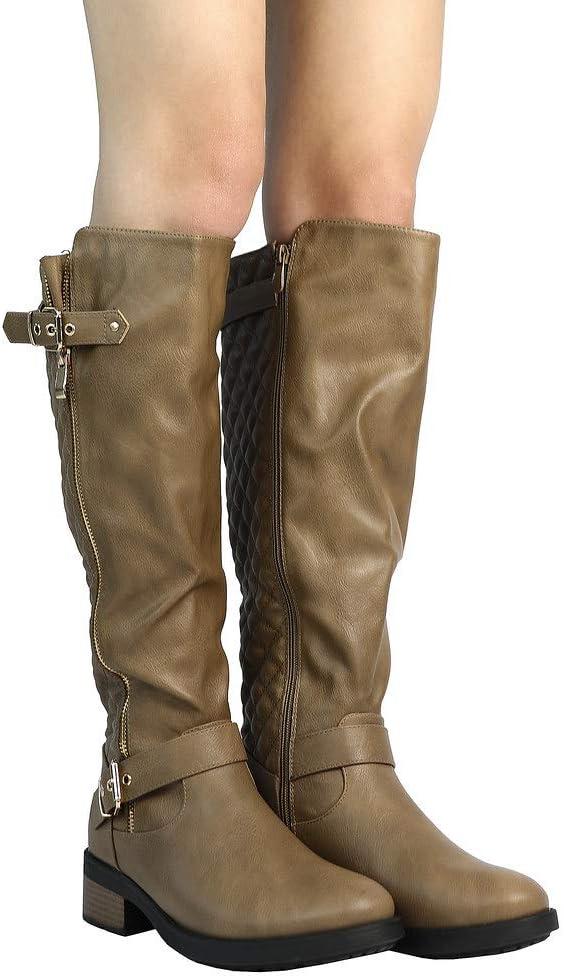 imageDREAM PAIRS Womens Knee High Boots Wide Calf Low Heel Riding Boots Fall Tall Boots for WomenKhaki