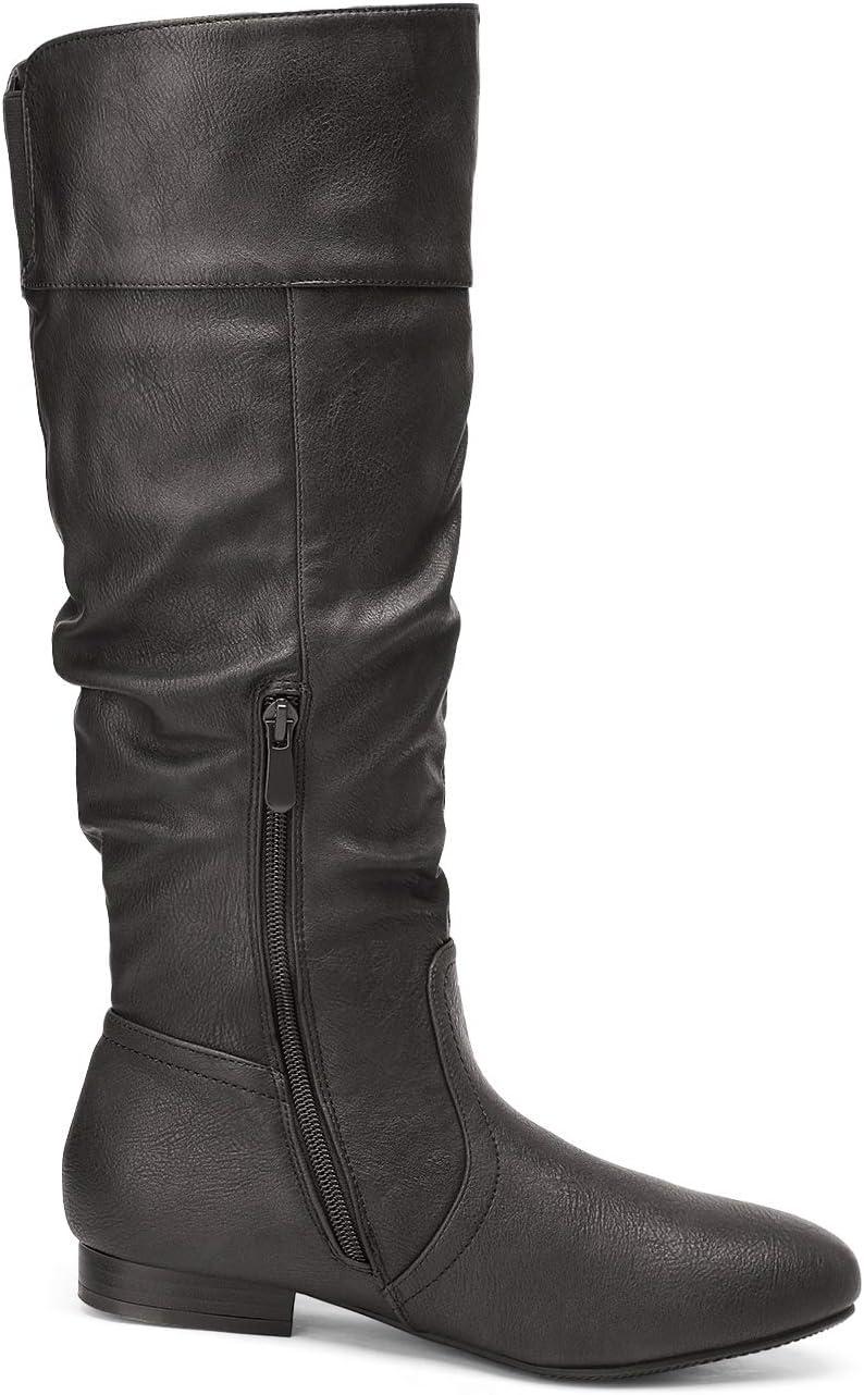 imageDREAM PAIRS Womens Knee High Pull On Fall Weather Winter BootsBlackPu