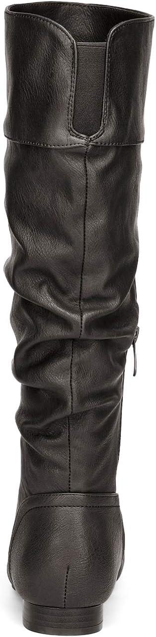 imageDREAM PAIRS Womens Knee High Pull On Fall Weather Winter BootsBlackPu