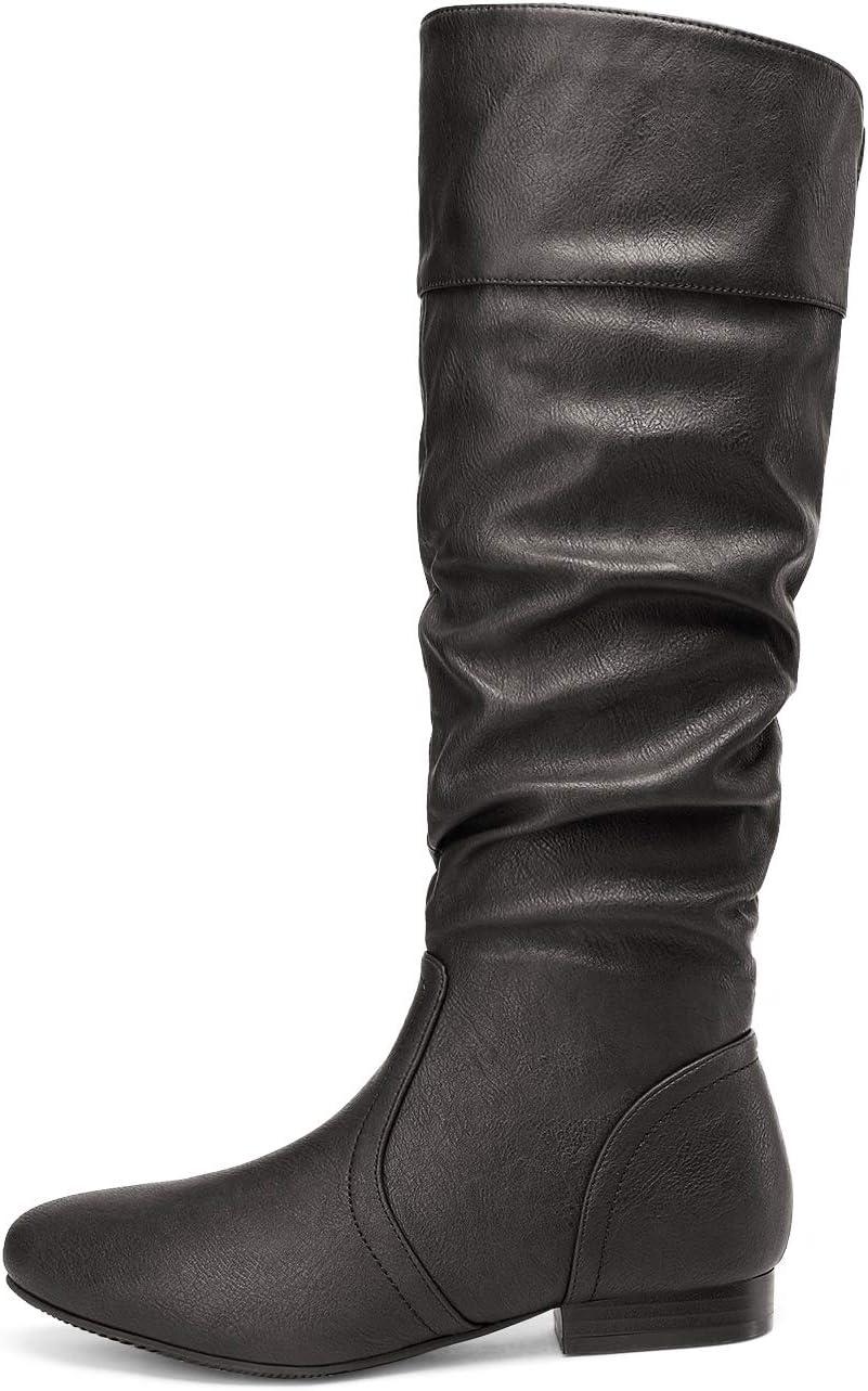 imageDREAM PAIRS Womens Knee High Pull On Fall Weather Winter BootsBlackPu