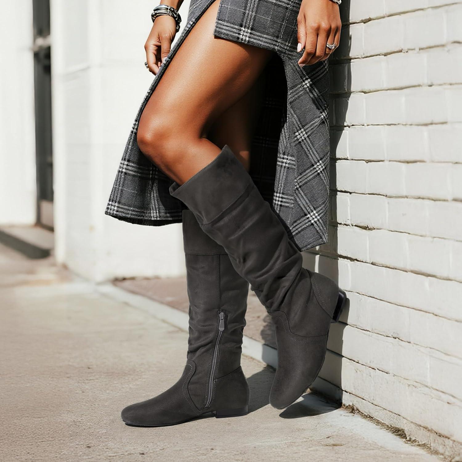 imageDREAM PAIRS Womens Knee High Pull On Fall Weather Winter BootsGrey