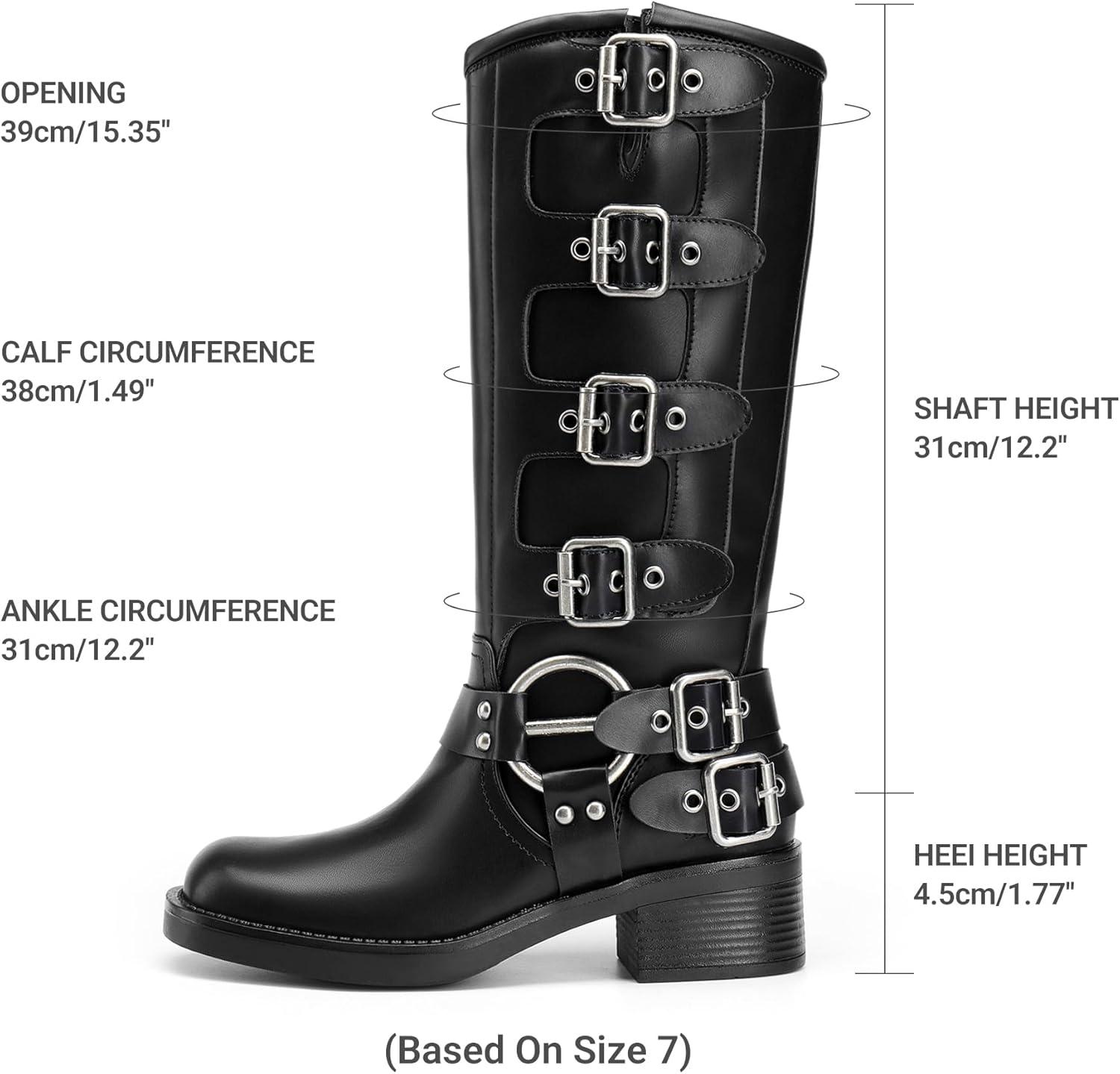 imageDREAM PAIRS Womens Knee High Riding Boots Side Zipper Motorcycle Boots Square Toe Chunky Heel Fashion Buckles Biker BootsBlack