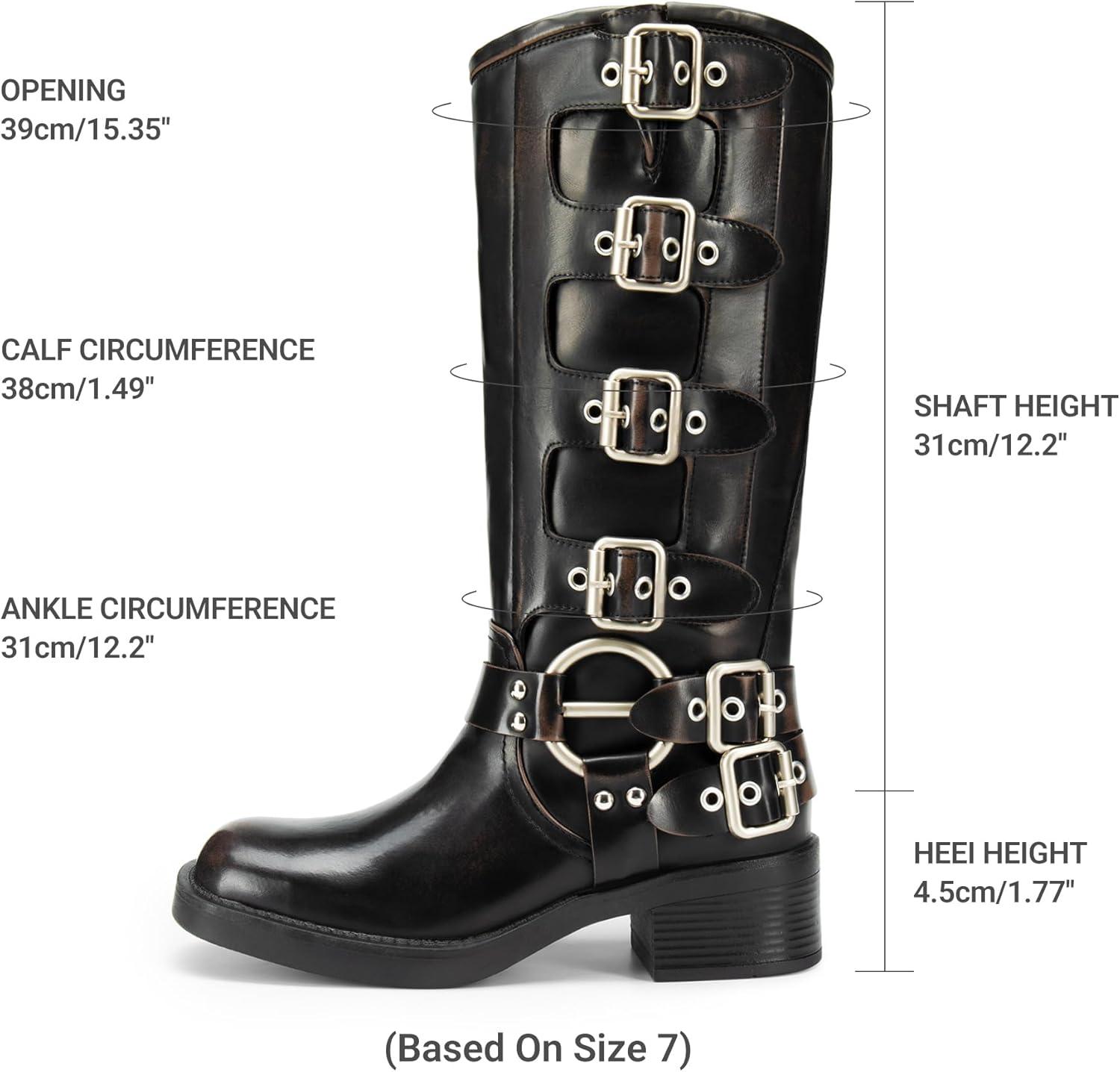 imageDREAM PAIRS Womens Knee High Riding Boots Side Zipper Motorcycle Boots Square Toe Chunky Heel Fashion Buckles Biker BootsBlackBrown