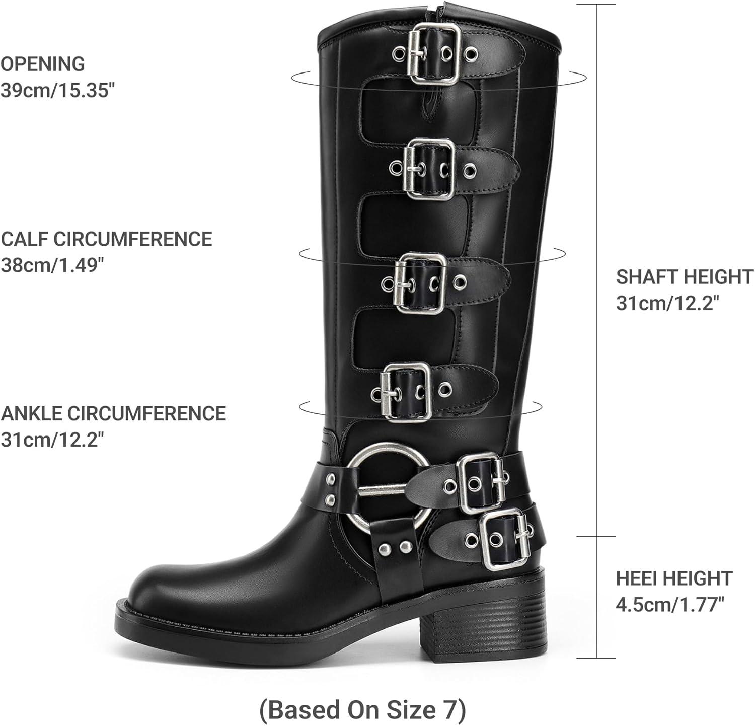 imageDREAM PAIRS Womens Knee High Riding Boots Side Zipper Motorcycle Boots Square Toe Chunky Heel Fashion Buckles Biker BootsBlackzipper