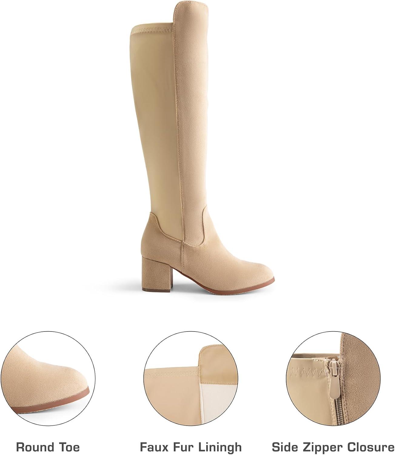 imageDREAM PAIRS Womens Knee High Stretchy Fashion BootsNudesuede