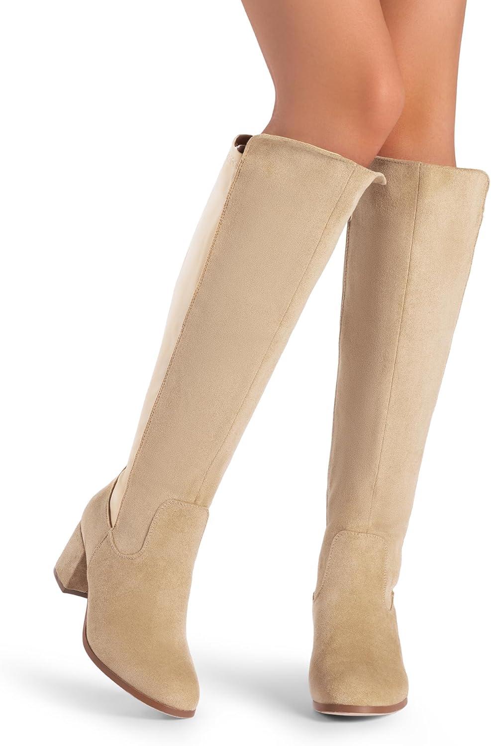 imageDREAM PAIRS Womens Knee High Stretchy Fashion BootsNudesuede