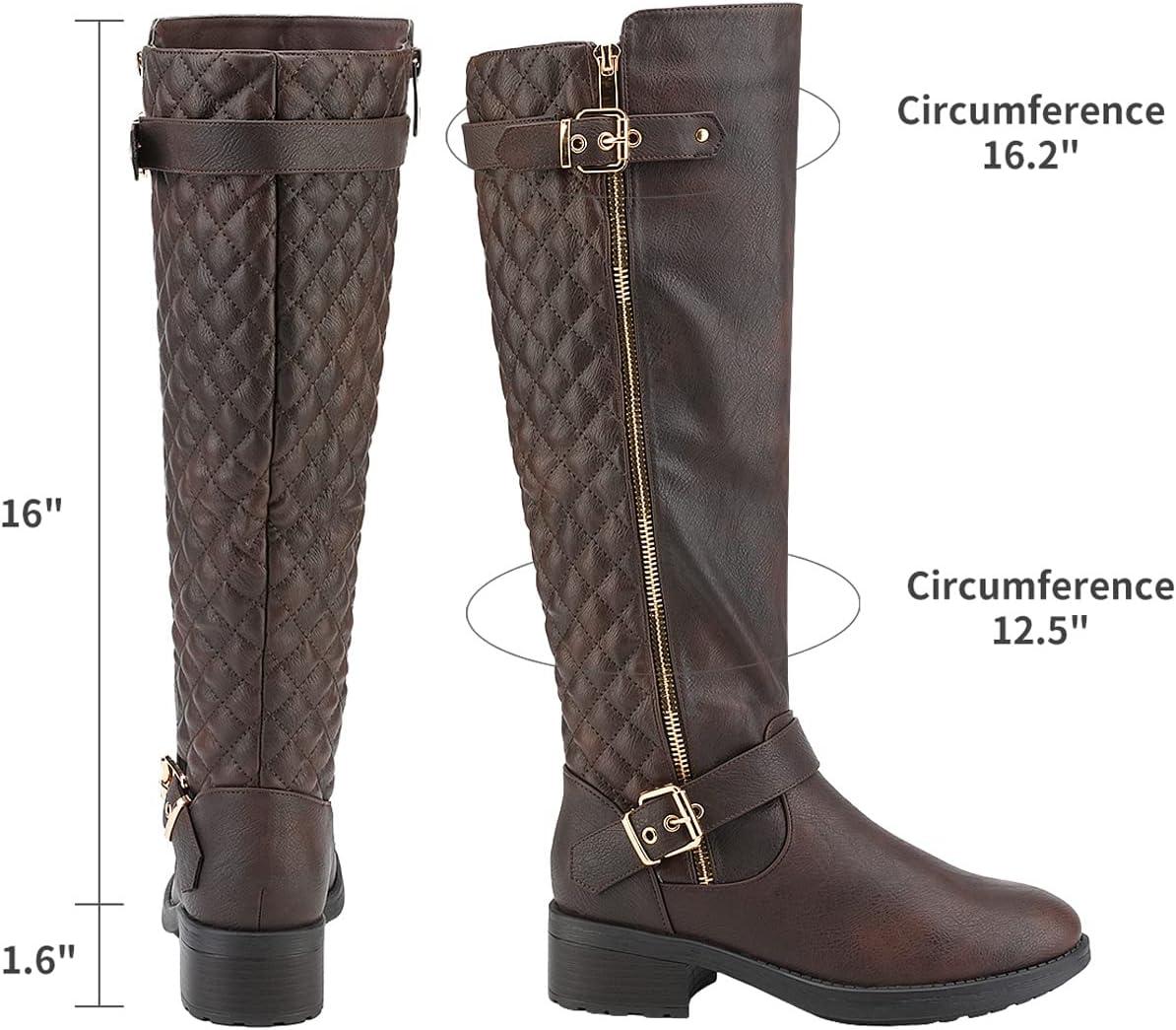 imageDREAM PAIRS Womens KneeHigh Boots Comfortable Chunky Block Heel Round Toe Side Zipper Riding Fashion Buckles Biker Motorcycle BootsBrown