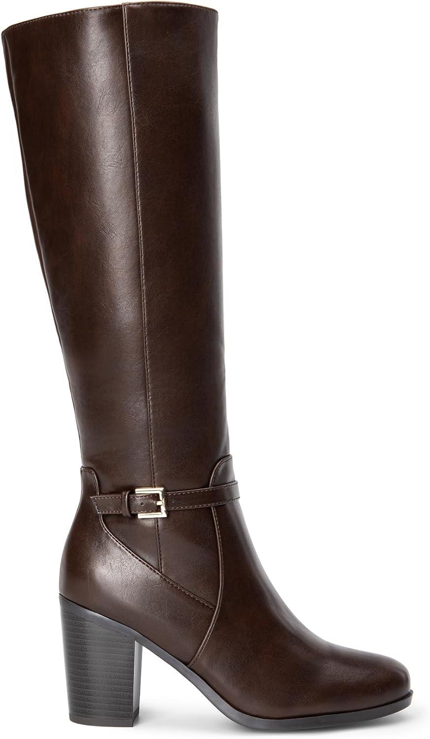 imageDREAM PAIRS Womens KneeHigh Boots Comfortable Chunky Block Heel Side ZipperBrownpu