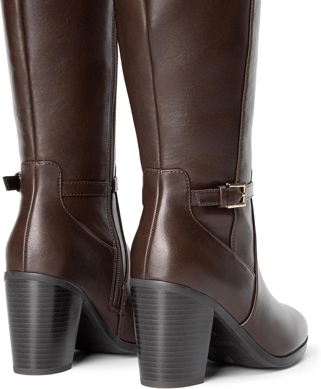 imageDREAM PAIRS Womens KneeHigh Boots Comfortable Chunky Block Heel Side ZipperBrownpu