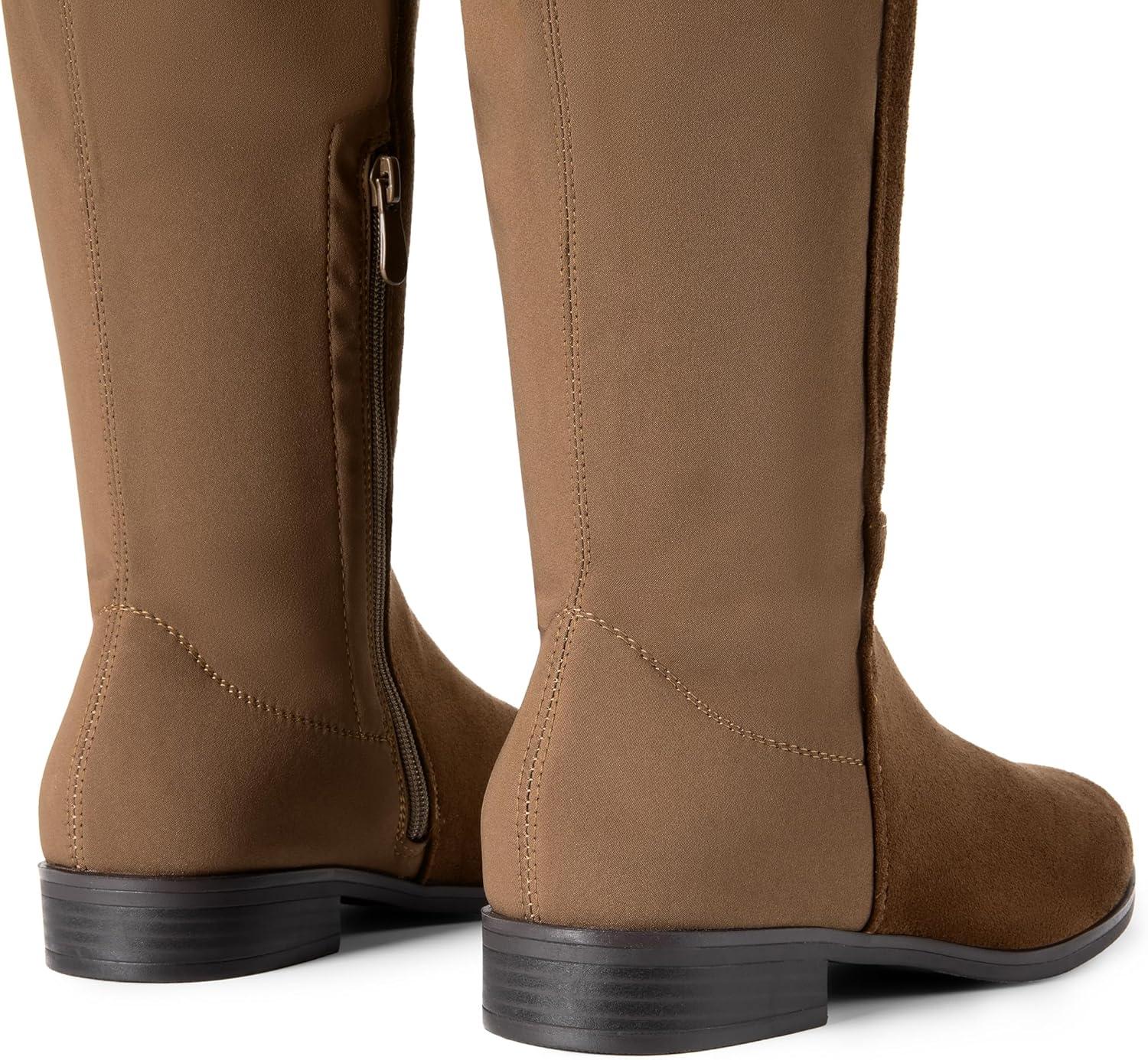 imageDREAM PAIRS Womens KneeHigh Boots Comfortable Flat Low Heel Round Toe Stretchy Suede Slouch Boots with Side ZipperBrownsuede