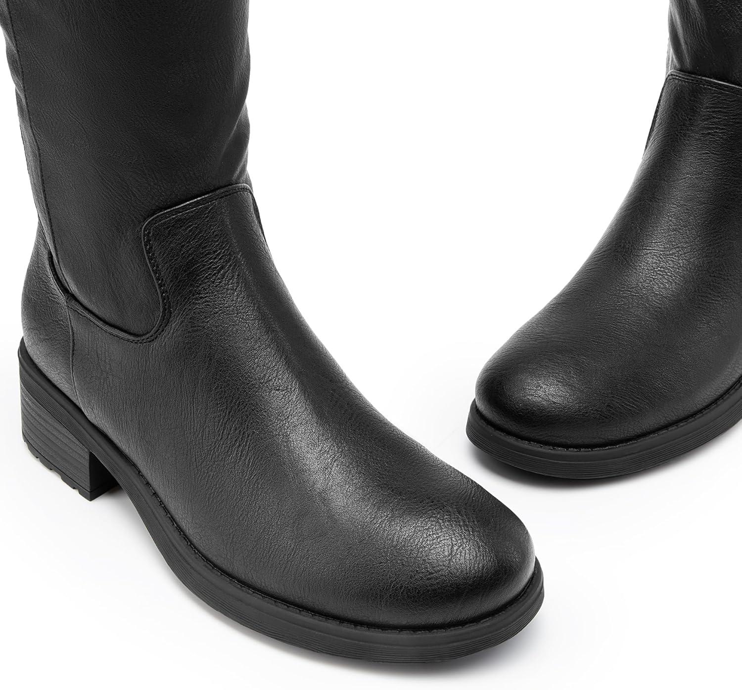 imageDREAM PAIRS Womens Lace Up Back Knee High Fashion Boots Low Block Heel Riding Boots Round Toe Side Zipper Fall BootsBlackpu