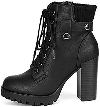 imageDREAM PAIRS Womens Lace up Combat Ankle Boots High Chunky Heel Fashion Heeled Booties ShoesBlack