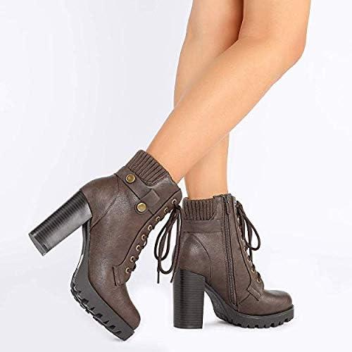 imageDREAM PAIRS Womens Lace up Combat Ankle Boots High Chunky Heel Fashion Heeled Booties ShoesBrown