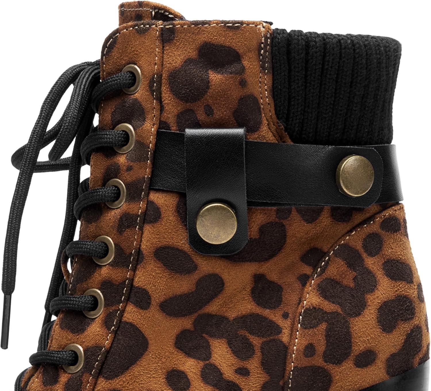 imageDREAM PAIRS Womens Lace up Combat Ankle Boots High Chunky Heel Fashion Heeled Booties ShoesLeopard