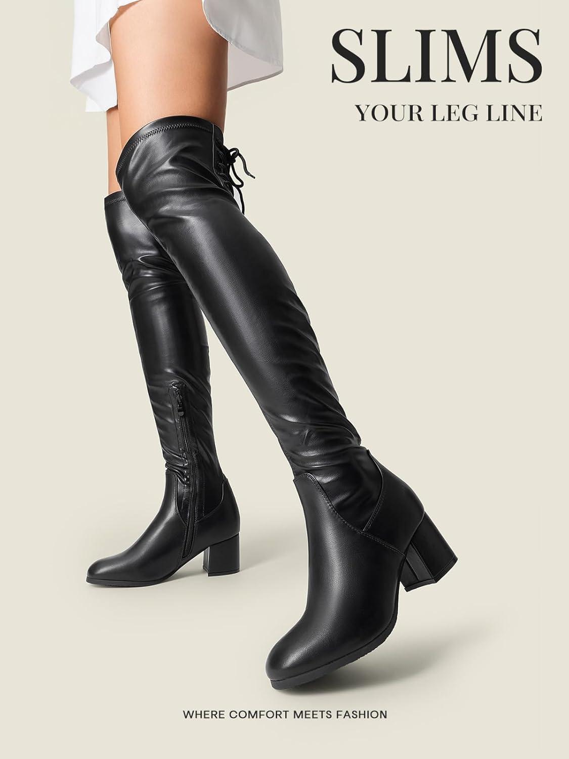 imageDREAM PAIRS Womens Laurence Over The Knee Thigh High Chunky Heel Boots Long Stretch Sexy Fall BootsBlackPu