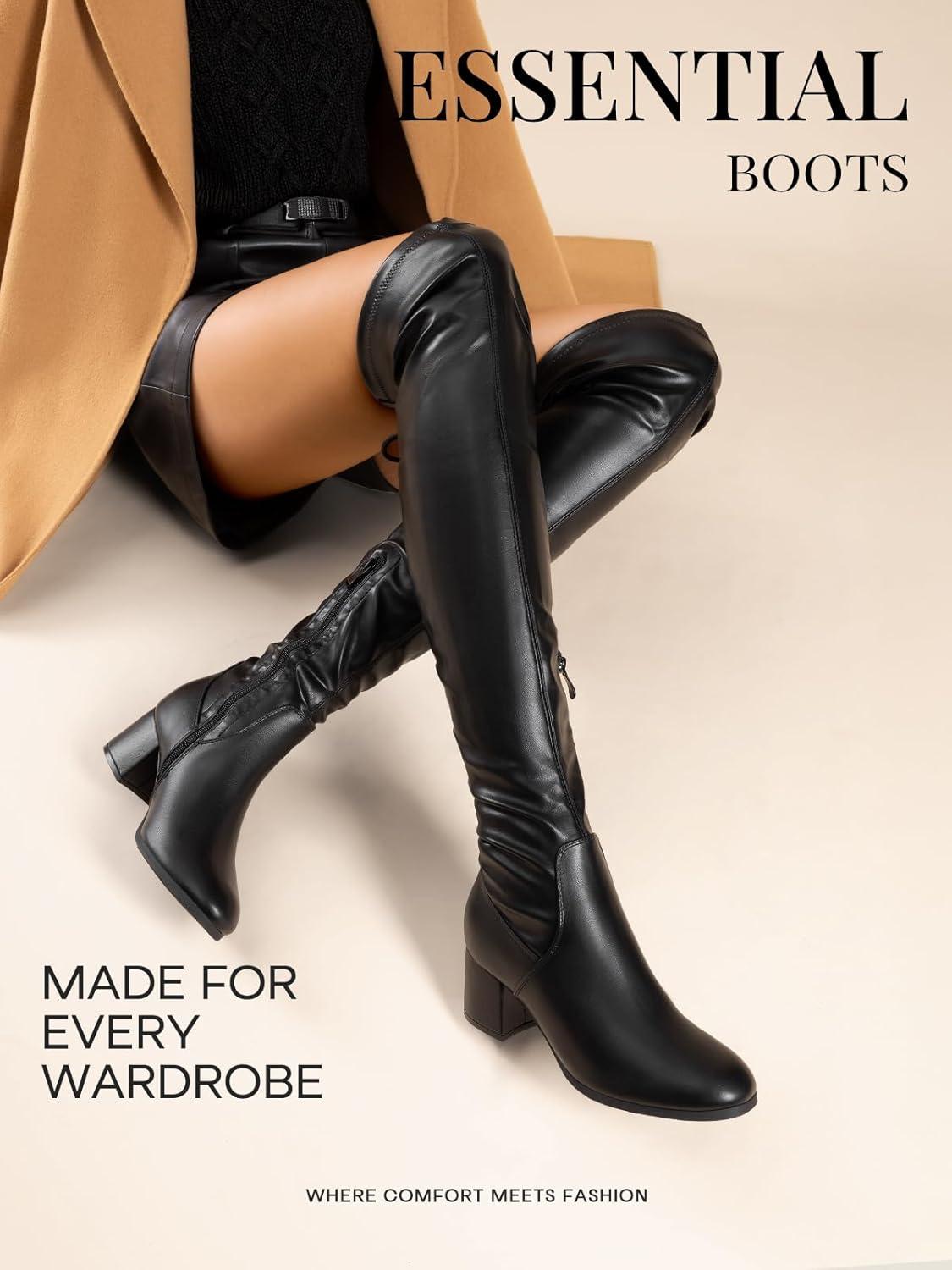 imageDREAM PAIRS Womens Laurence Over The Knee Thigh High Chunky Heel Boots Long Stretch Sexy Fall BootsBlackPu