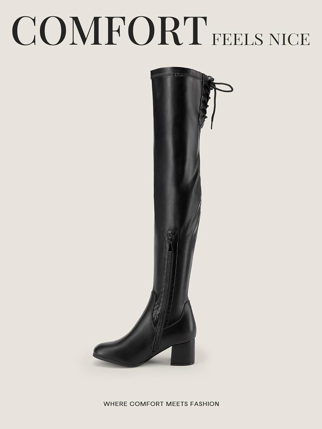 imageDREAM PAIRS Womens Laurence Over The Knee Thigh High Chunky Heel Boots Long Stretch Sexy Fall BootsBlackPu