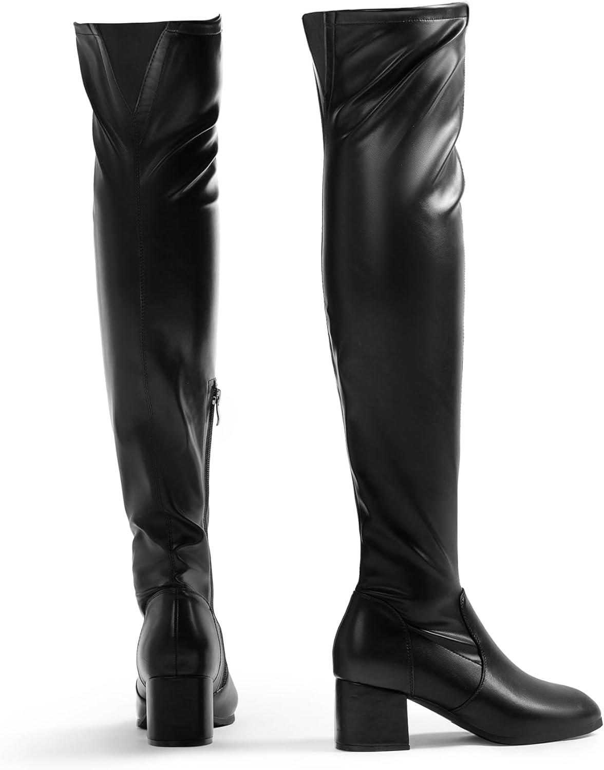 imageDREAM PAIRS Womens Laurence Over The Knee Thigh High Chunky Heel Boots Long Stretch Sexy Fall BootsBlackpu