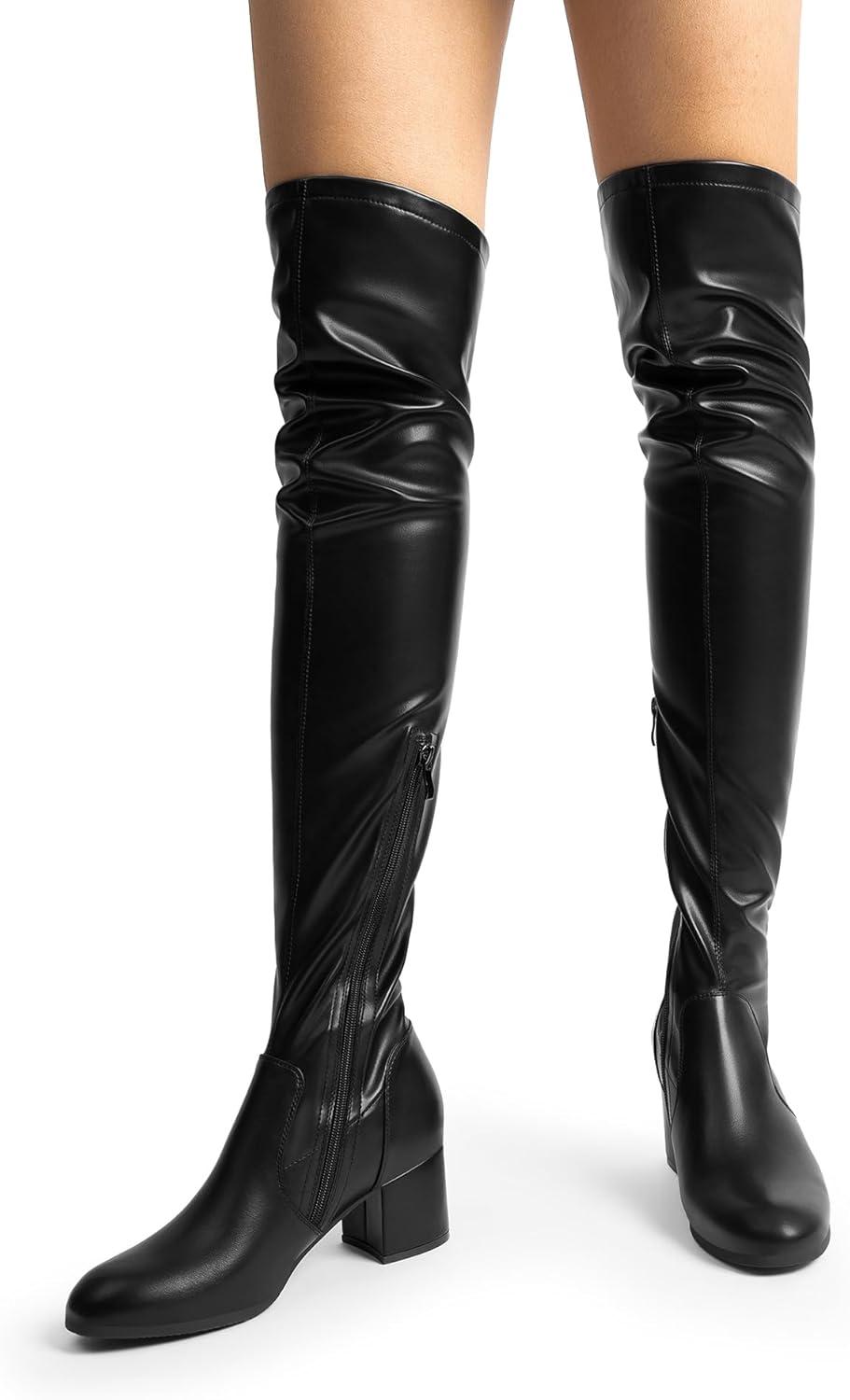 imageDREAM PAIRS Womens Laurence Over The Knee Thigh High Chunky Heel Boots Long Stretch Sexy Fall BootsBlackpu