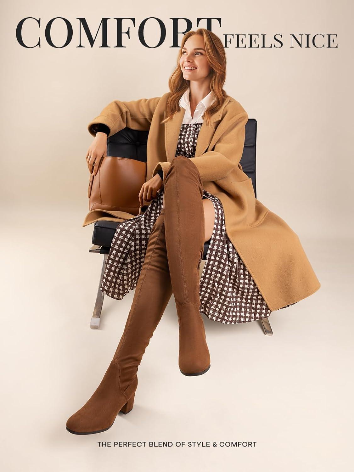 imageDREAM PAIRS Womens Laurence Over The Knee Thigh High Chunky Heel Boots Long Stretch Sexy Fall BootsBrownSuede