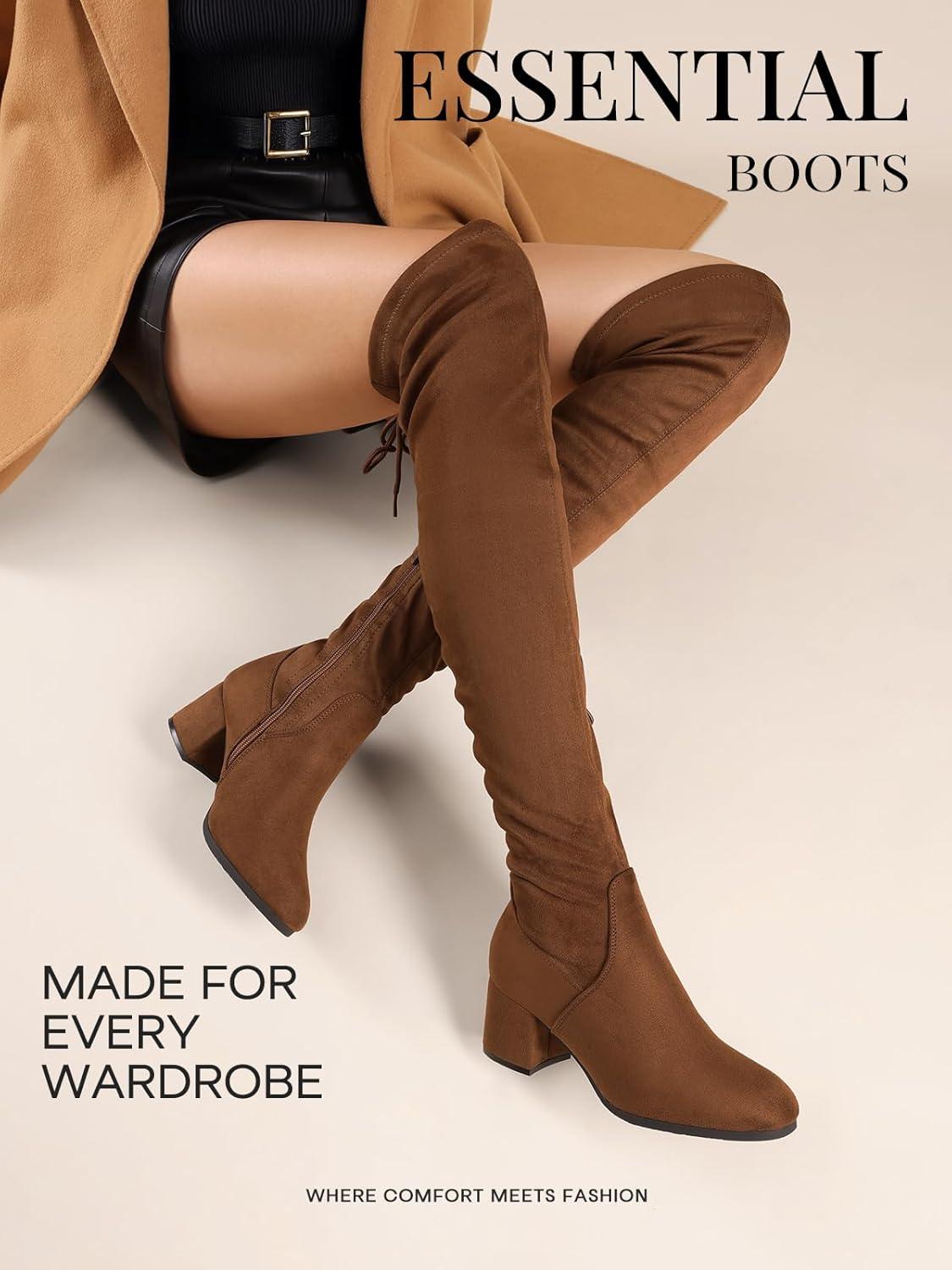 imageDREAM PAIRS Womens Laurence Over The Knee Thigh High Chunky Heel Boots Long Stretch Sexy Fall BootsBrownSuede