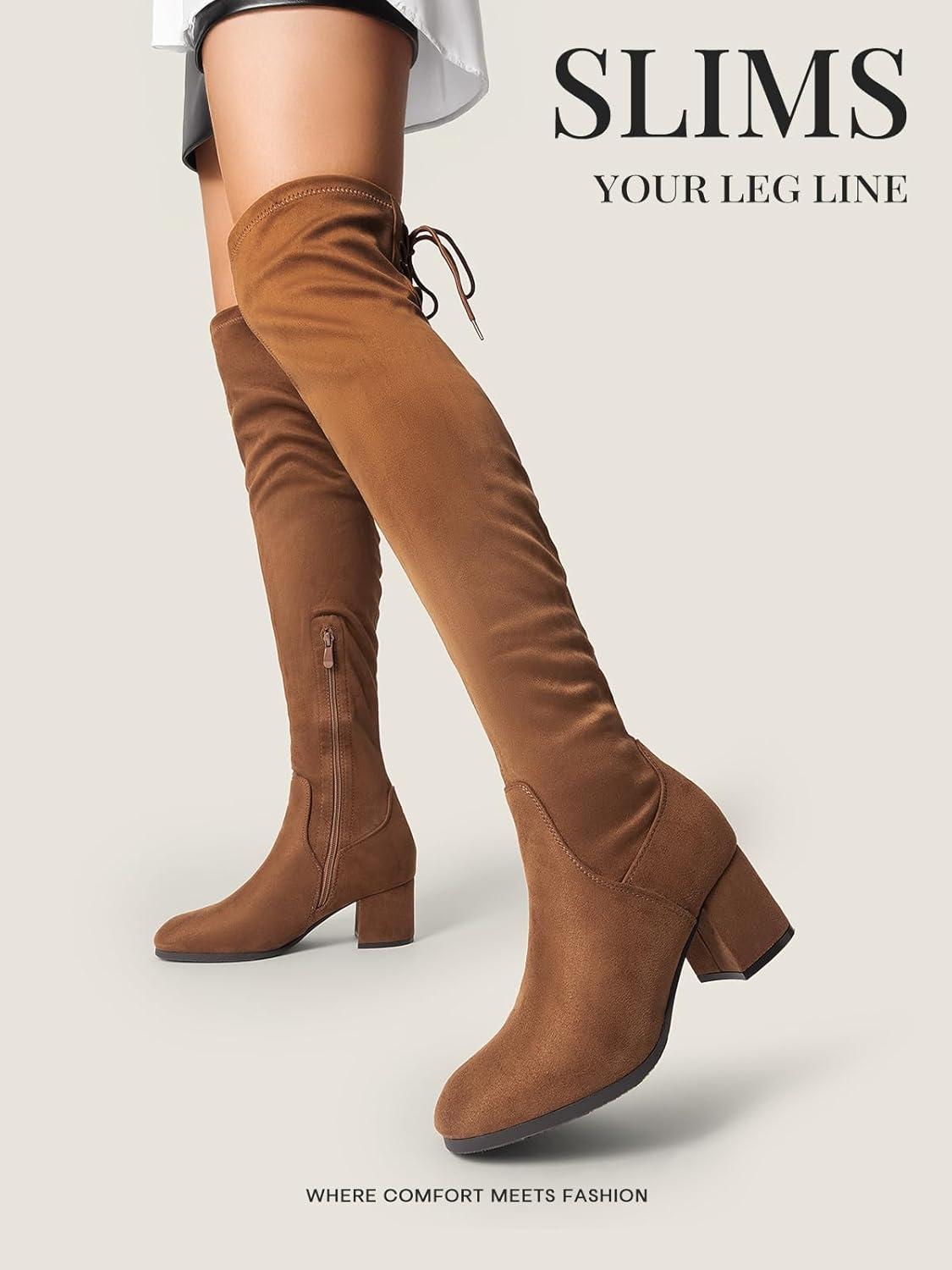 imageDREAM PAIRS Womens Laurence Over The Knee Thigh High Chunky Heel Boots Long Stretch Sexy Fall BootsBrownSuede