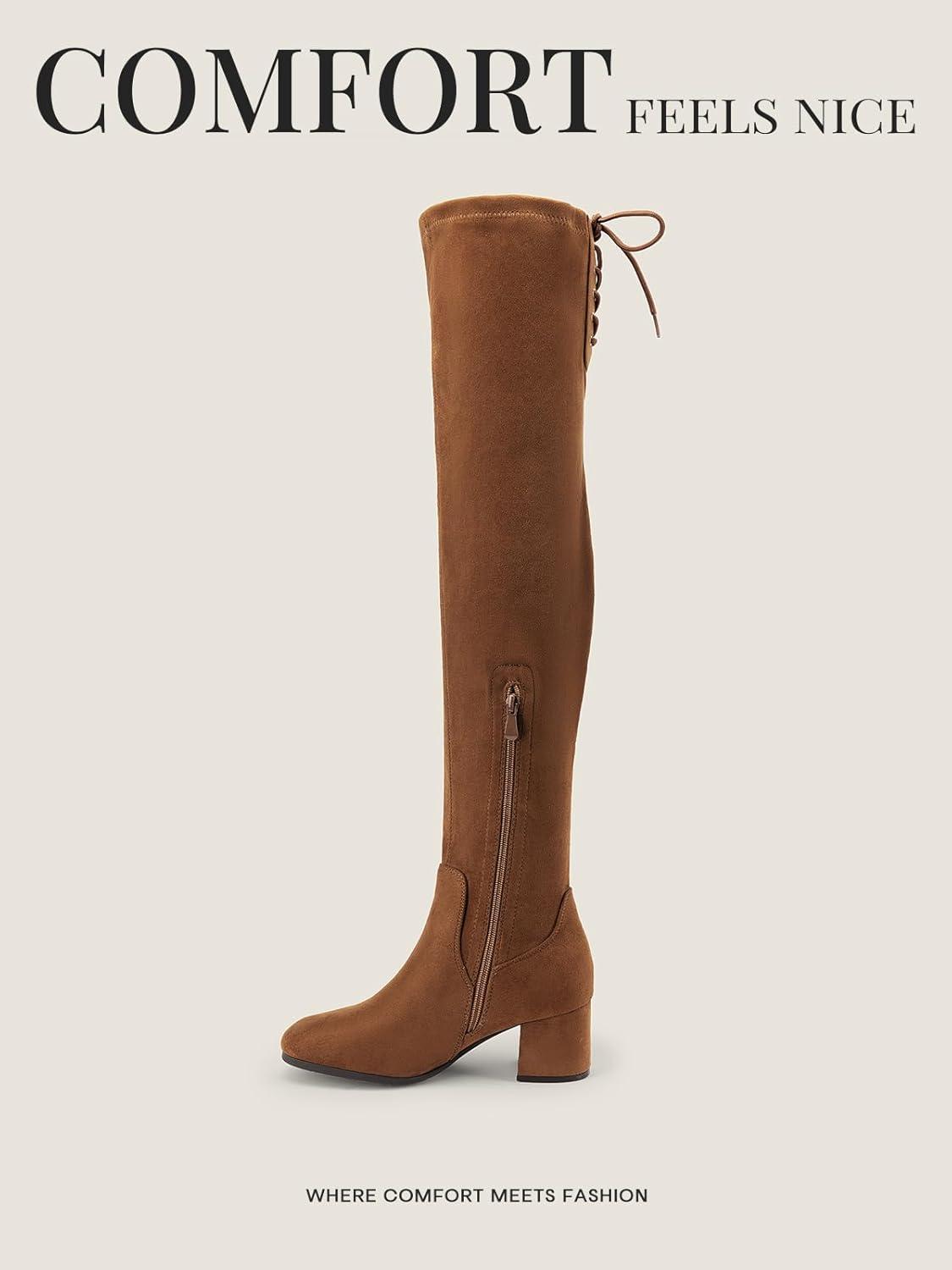 imageDREAM PAIRS Womens Laurence Over The Knee Thigh High Chunky Heel Boots Long Stretch Sexy Fall BootsBrownSuede