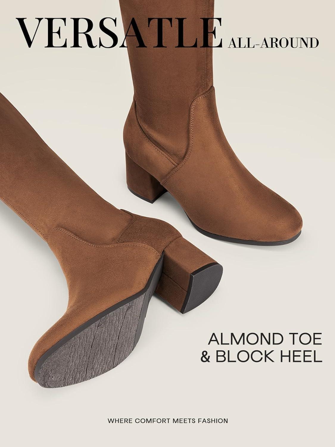 imageDREAM PAIRS Womens Laurence Over The Knee Thigh High Chunky Heel Boots Long Stretch Sexy Fall BootsBrownSuede