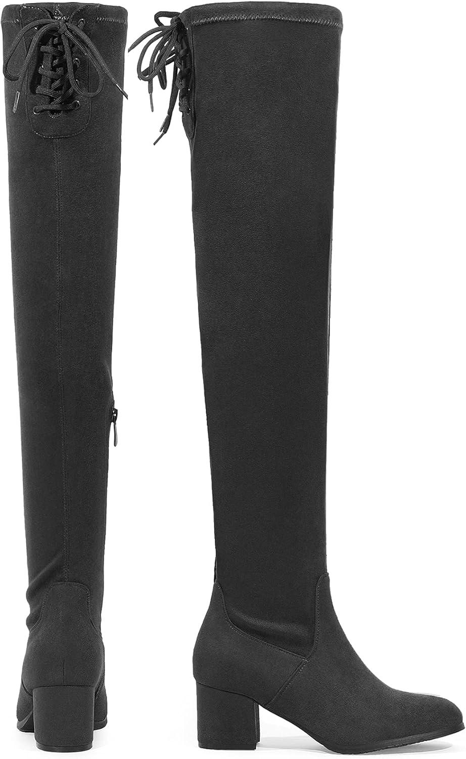 imageDREAM PAIRS Womens Laurence Over The Knee Thigh High Chunky Heel Boots Long Stretch Sexy Fall BootsGrey