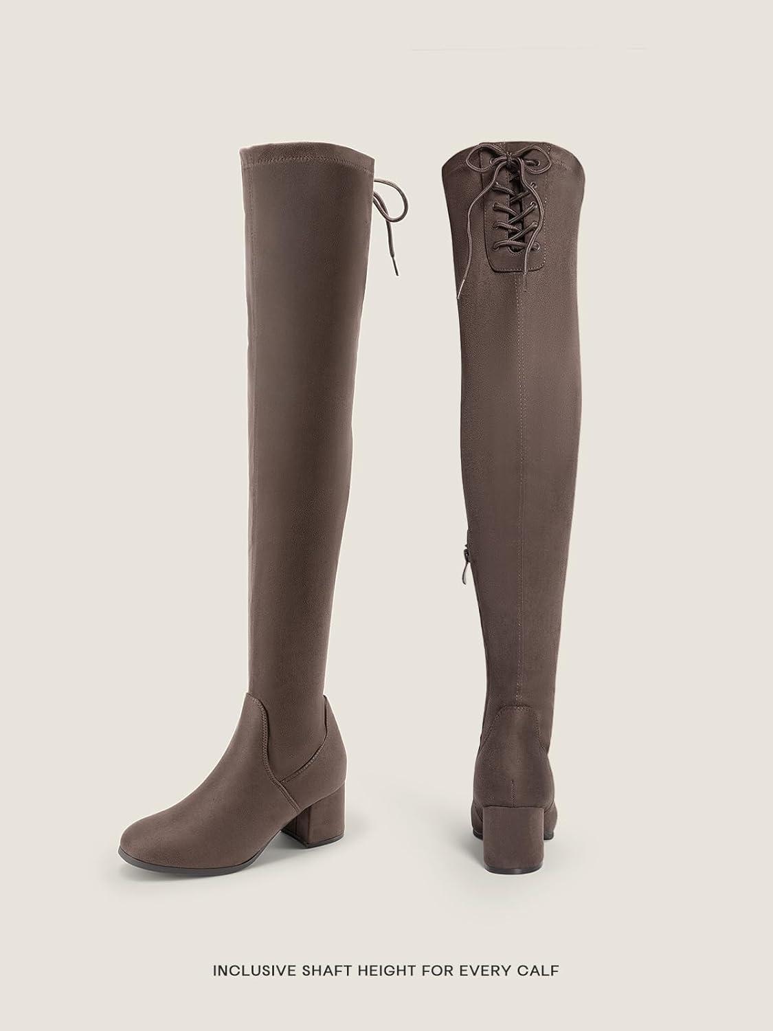 imageDREAM PAIRS Womens Laurence Over The Knee Thigh High Chunky Heel Boots Long Stretch Sexy Fall BootsKhaki