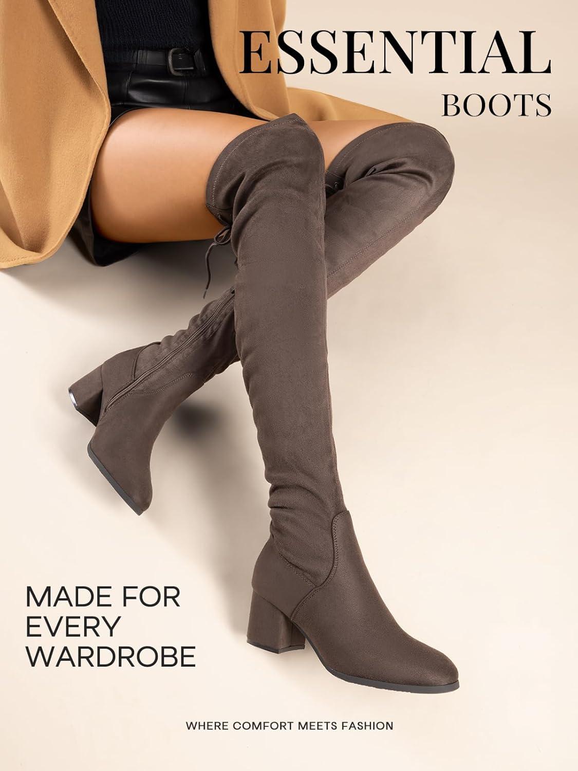 imageDREAM PAIRS Womens Laurence Over The Knee Thigh High Chunky Heel Boots Long Stretch Sexy Fall BootsKhaki