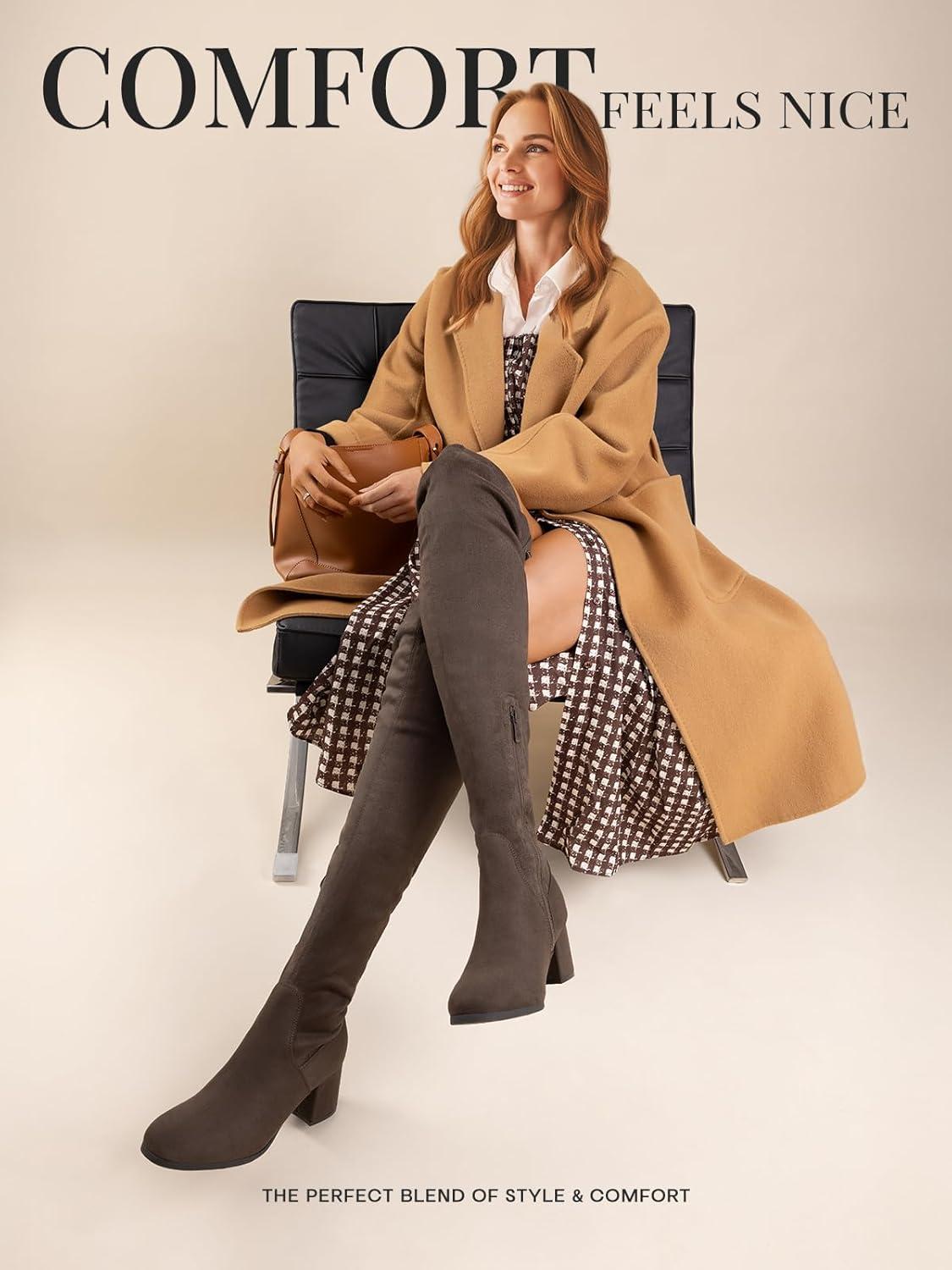 imageDREAM PAIRS Womens Laurence Over The Knee Thigh High Chunky Heel Boots Long Stretch Sexy Fall BootsKhaki