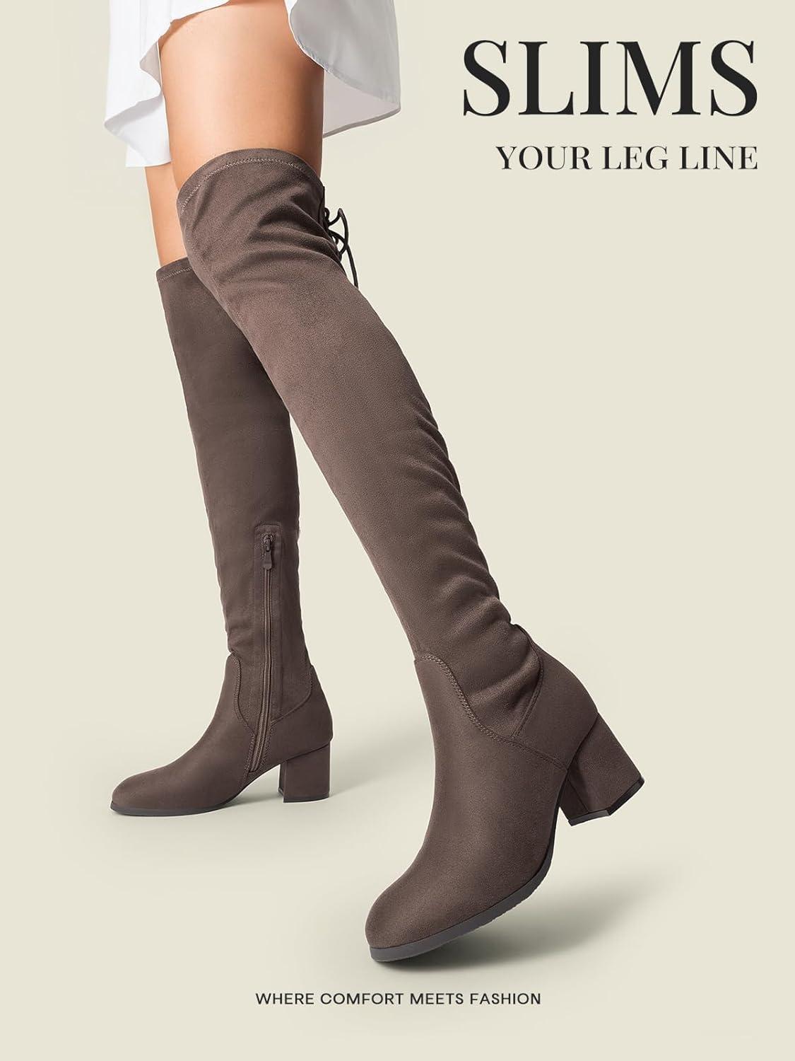 imageDREAM PAIRS Womens Laurence Over The Knee Thigh High Chunky Heel Boots Long Stretch Sexy Fall BootsKhaki