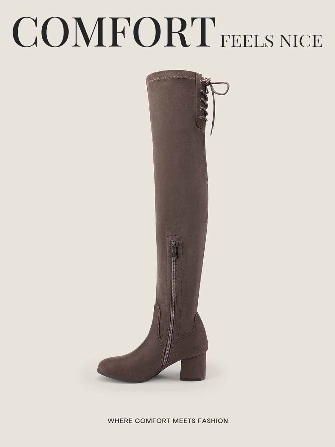 imageDREAM PAIRS Womens Laurence Over The Knee Thigh High Chunky Heel Boots Long Stretch Sexy Fall BootsKhaki