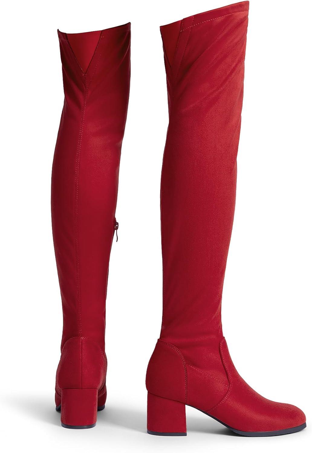 imageDREAM PAIRS Womens Laurence Over The Knee Thigh High Chunky Heel Boots Long Stretch Sexy Fall BootsRed