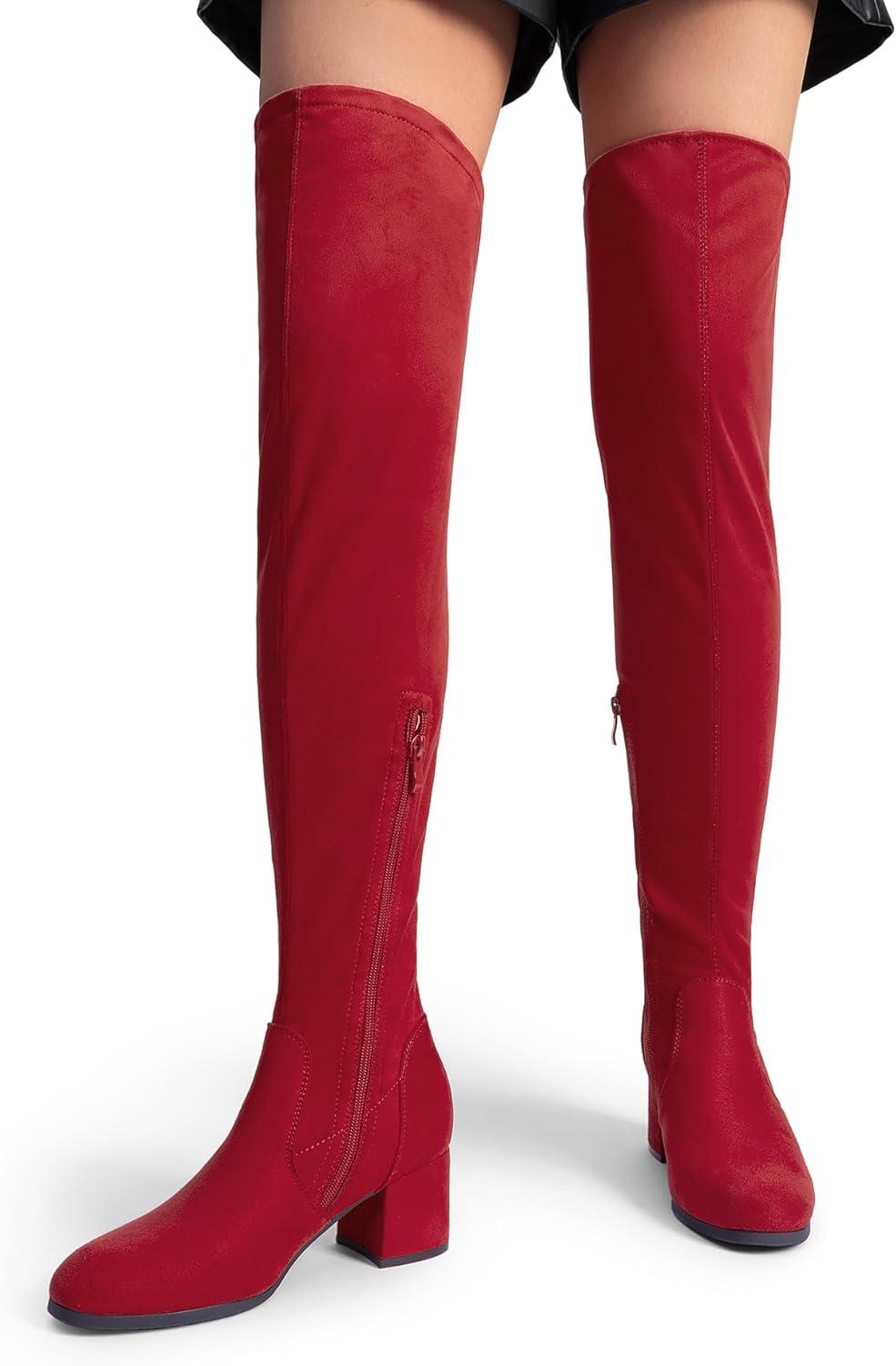 imageDREAM PAIRS Womens Laurence Over The Knee Thigh High Chunky Heel Boots Long Stretch Sexy Fall BootsRed